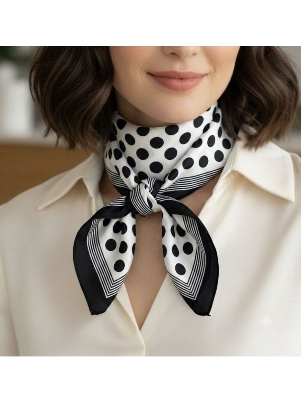 ⭐Polka Dot Silky Scarf Classic Chic Black  White Timeless Style Luxurious Soft